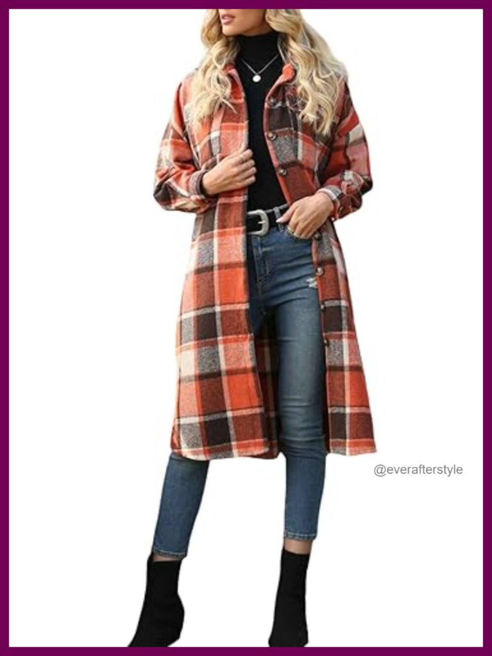 Wool Blend Plaid Long Shirt Jacket Shacket Button Up Oversized